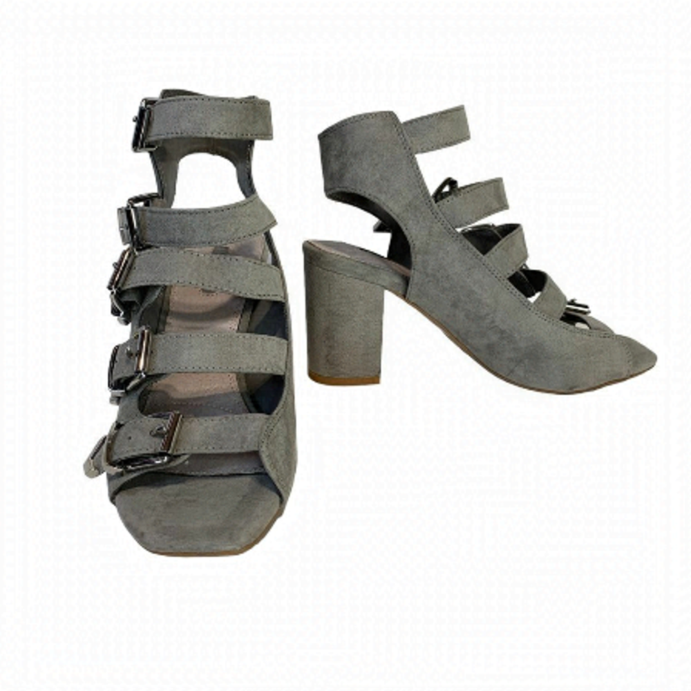 TOP Shop Grey Genuine Suede Chunky Heels
